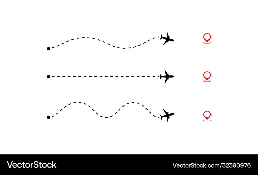 Set airplane path to location pin flight Set airplane path to location pin flight vector image