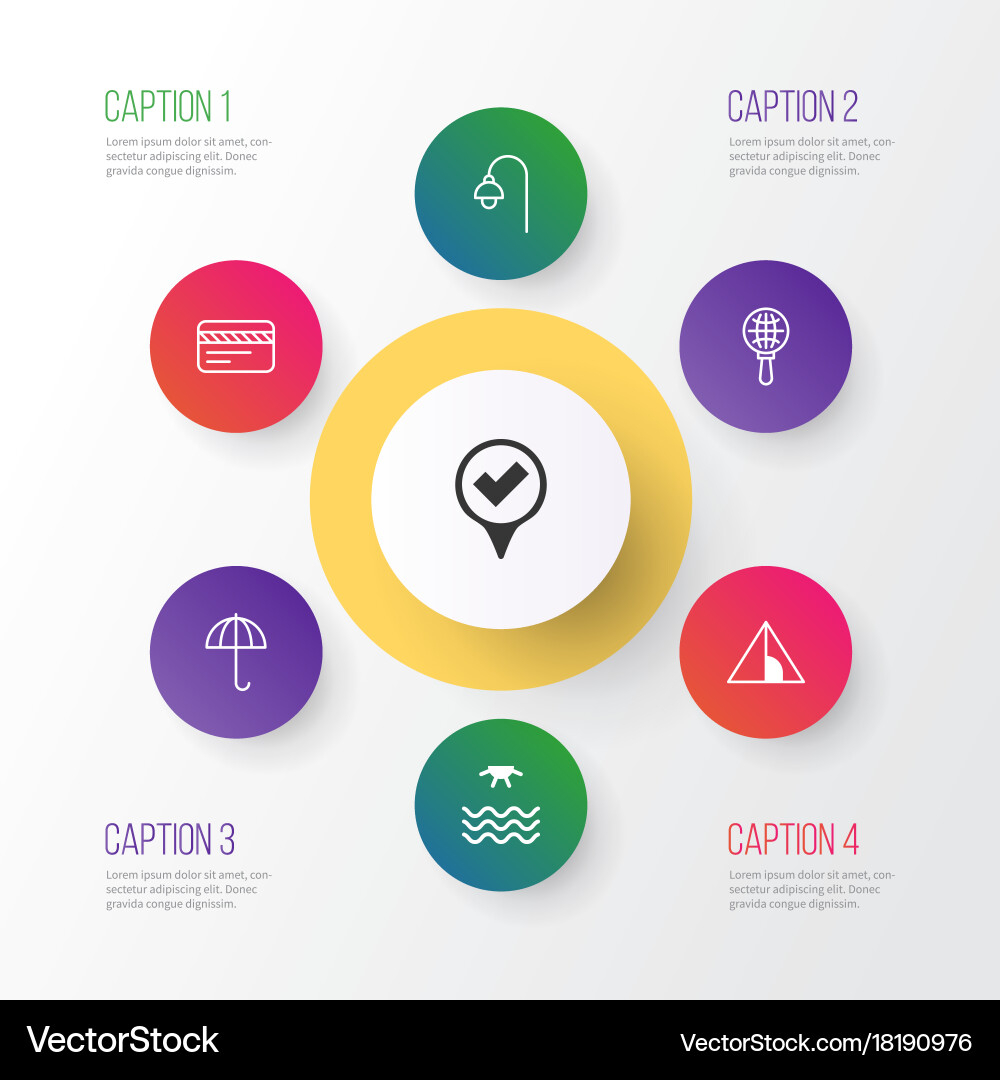 Travel icons set collection of checked pointer vector image