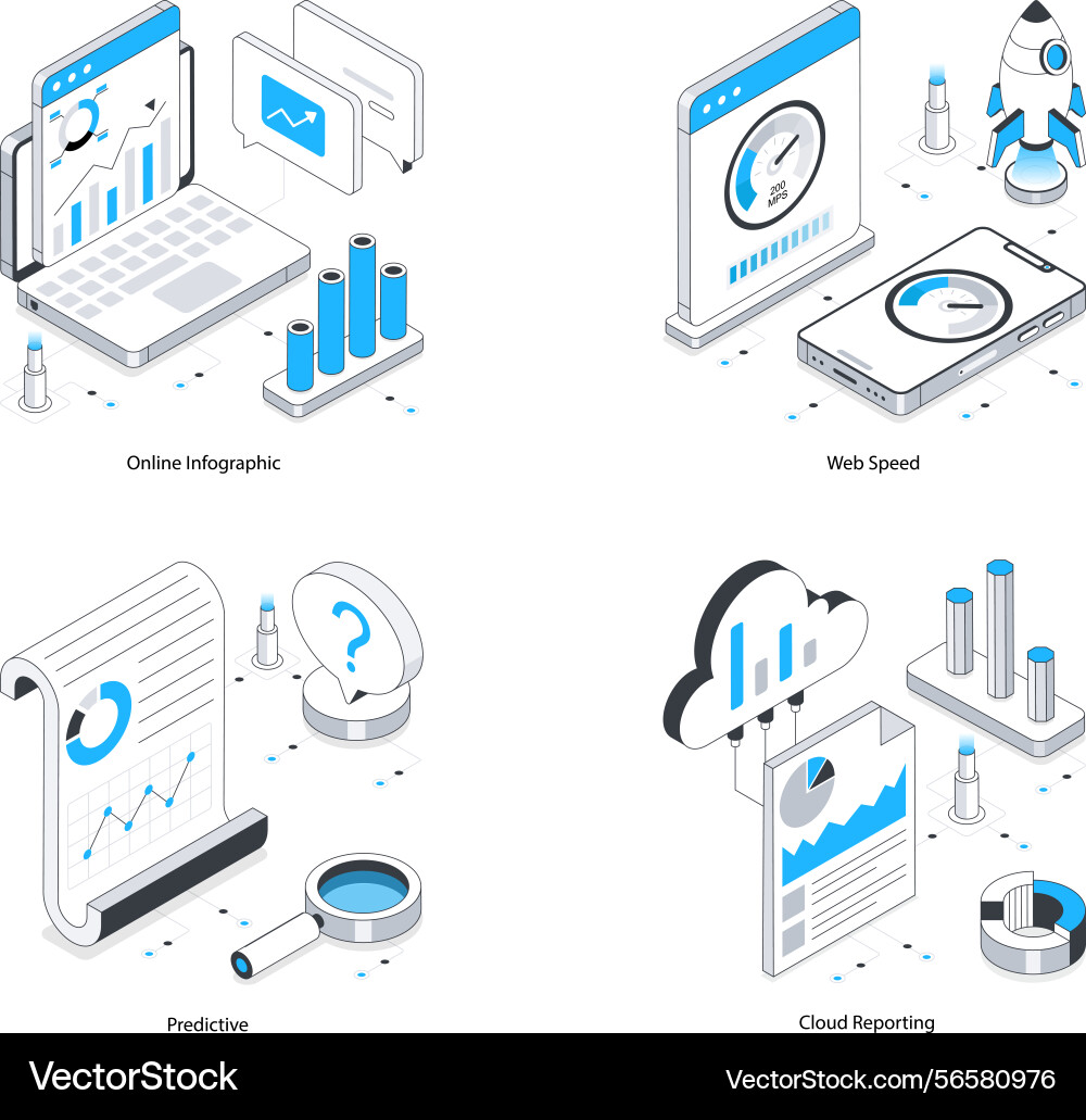Web analytics isometric set 18 Vector Image