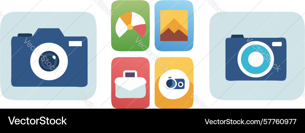 Camera and image library function icons design vector image