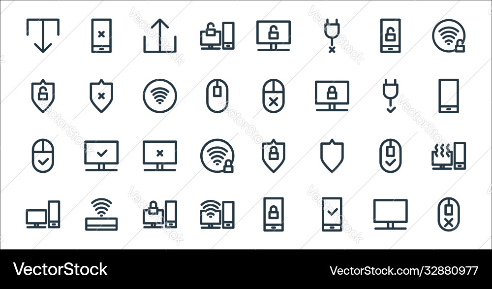 Computer hardware line icons linear set quality vector image