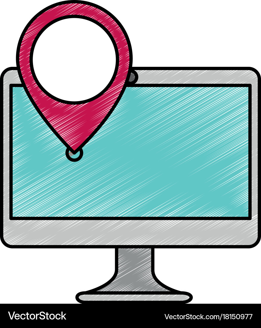 Computer with pointer location isolated icon vector image