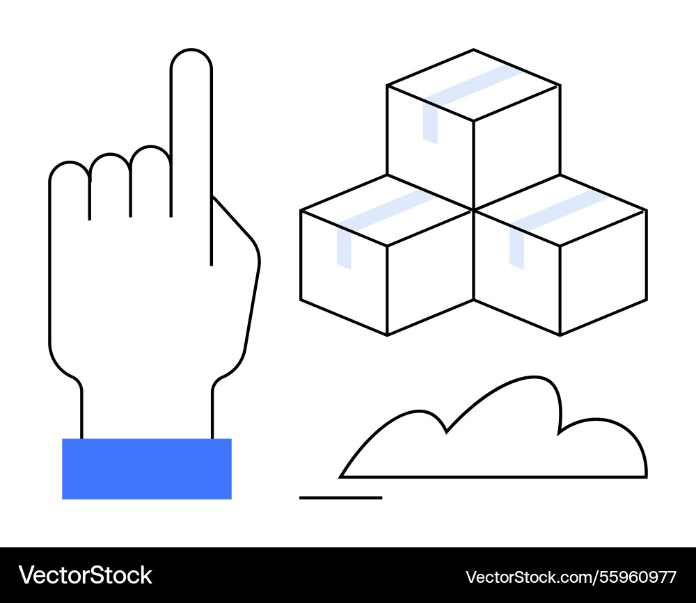 Hand gesture pointing with stacked shipping boxes Hand gesture pointing with stacked shipping boxes vector image