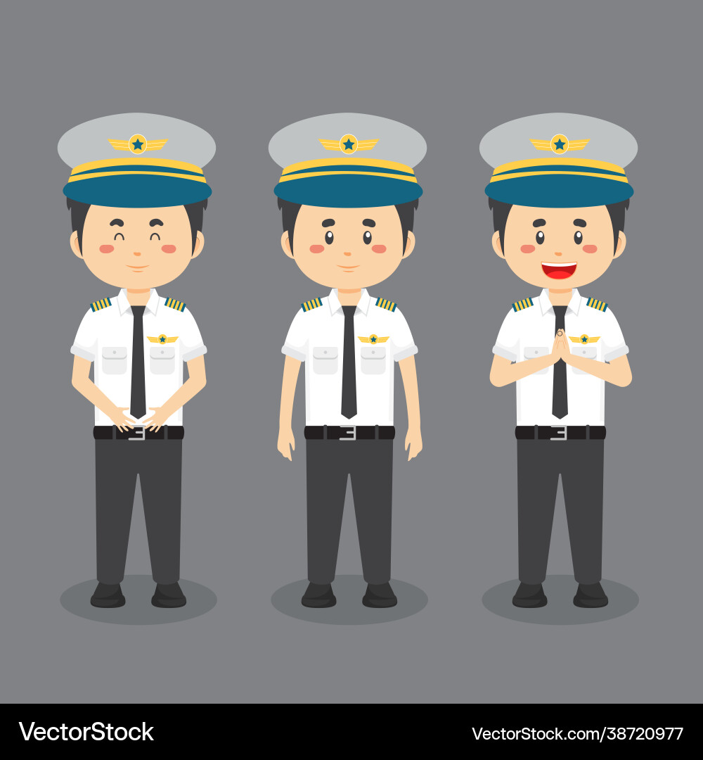 Pilot character with various expression vector image