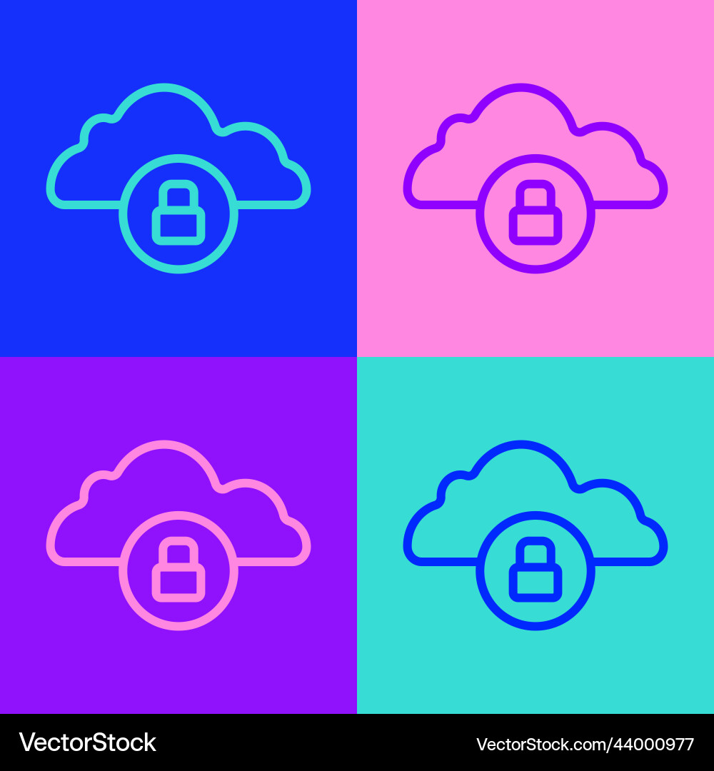 Pop art line cloud computing lock icon isolated Vector Image