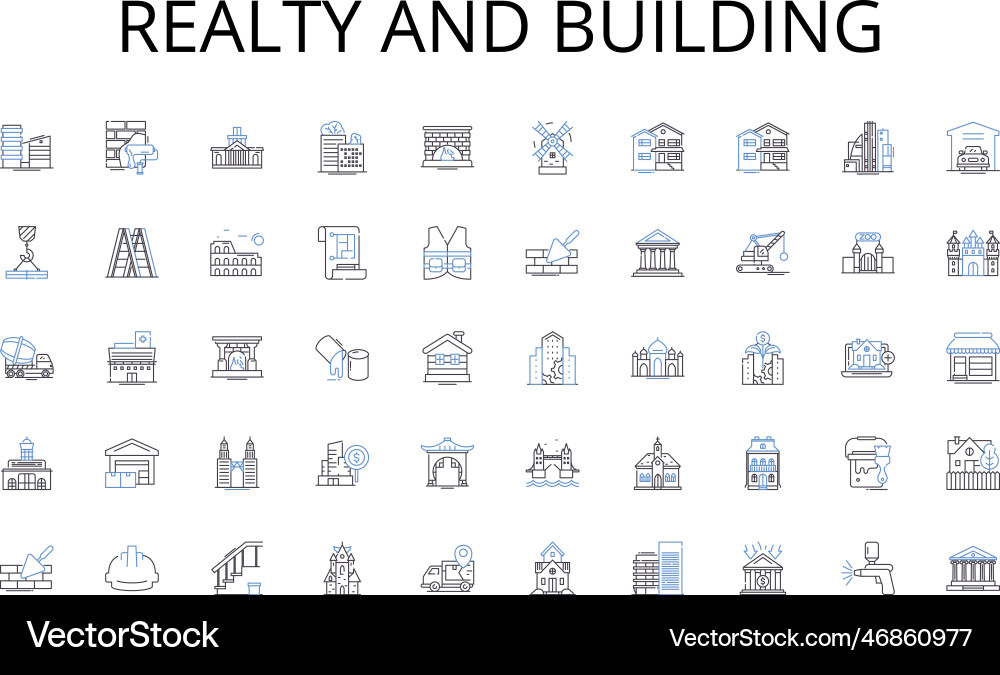 Realty and building line icons collection html Realty and building line icons collection html vector image