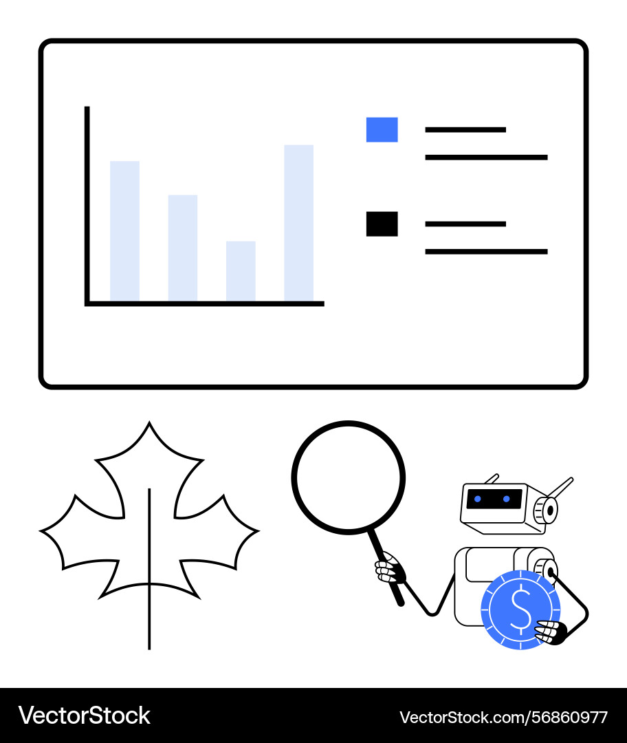 Robot analyzing data with magnifying glass on Vector Image