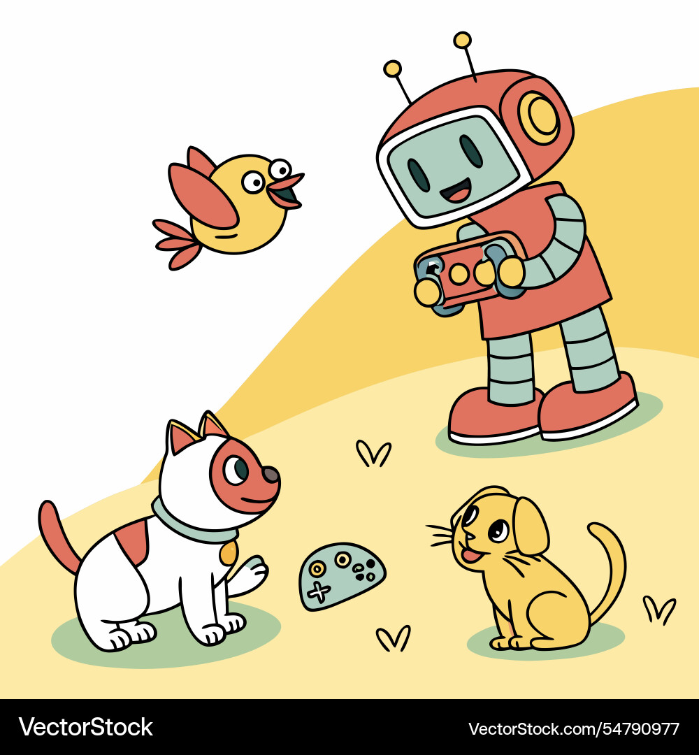 Robot pets and companions in a playful pattern Vector Image
