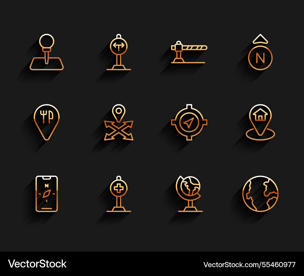 Set line compass on mobile location with cross Set line compass on mobile location with cross vector image