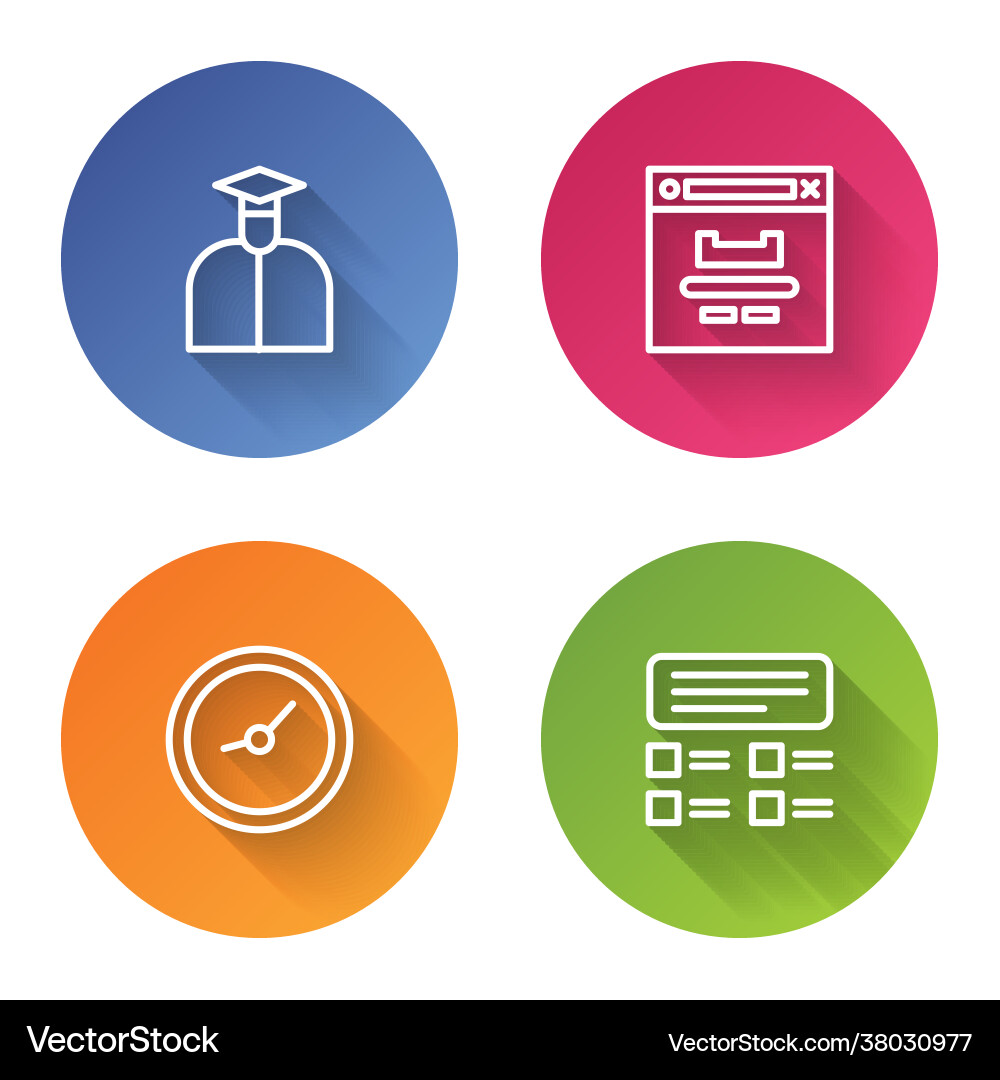 Set line student browser window clock and online Set line student browser window clock and online Vector Image