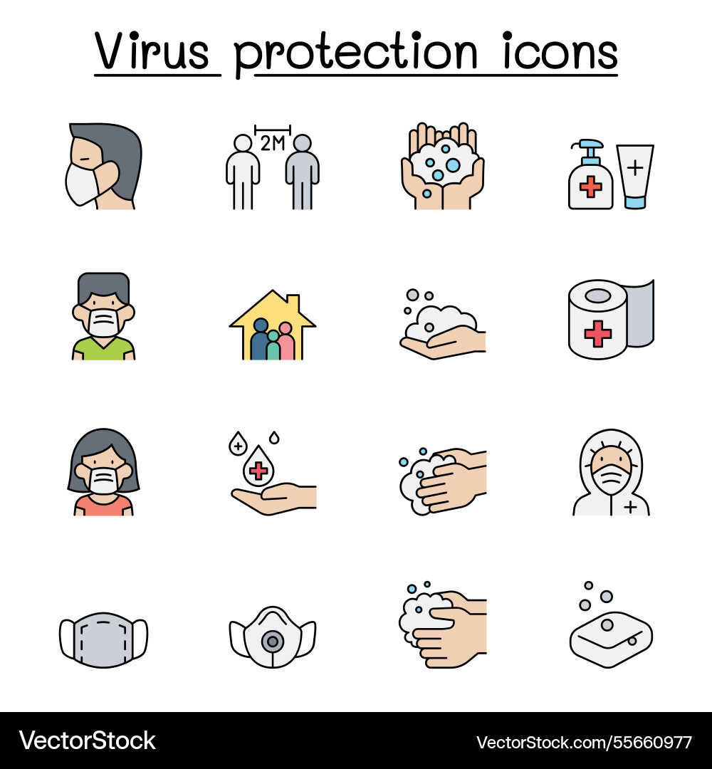 Set of virus protection line contains Vector Image