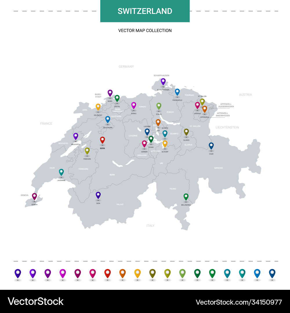 Switzerland with location pointer marks Vector Image