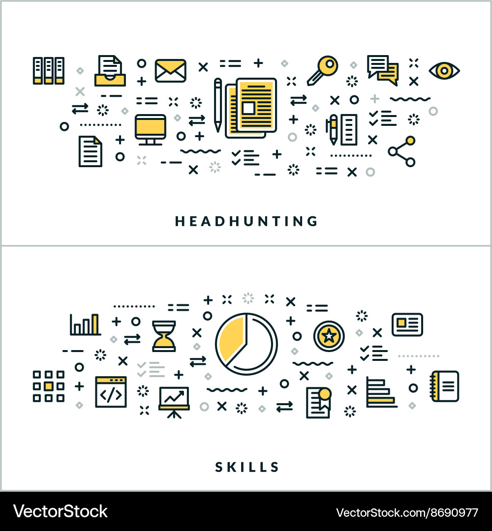 Thin line headhunting and skills concepts vector image