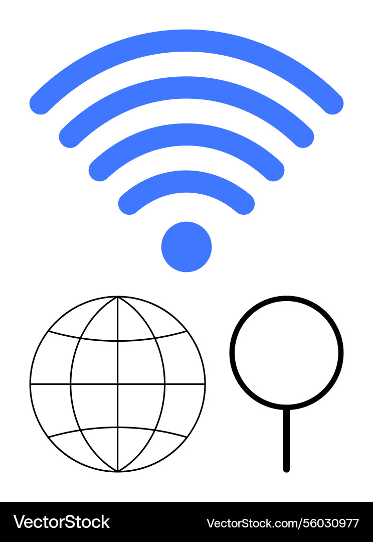 Wireless network connection with globe and search Wireless network connection with globe and search vector image
