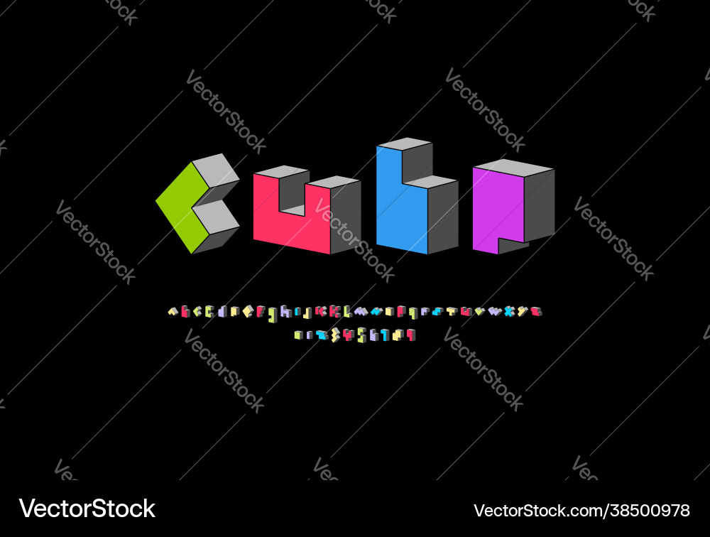 3d cube font in multi colored trendy alphabet 3d cube font in multi colored trendy alphabet vector image