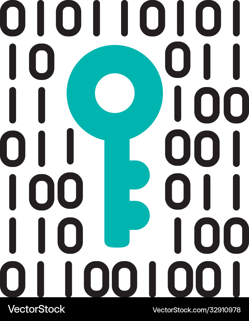 Binary code with key icon half line color Vector Image