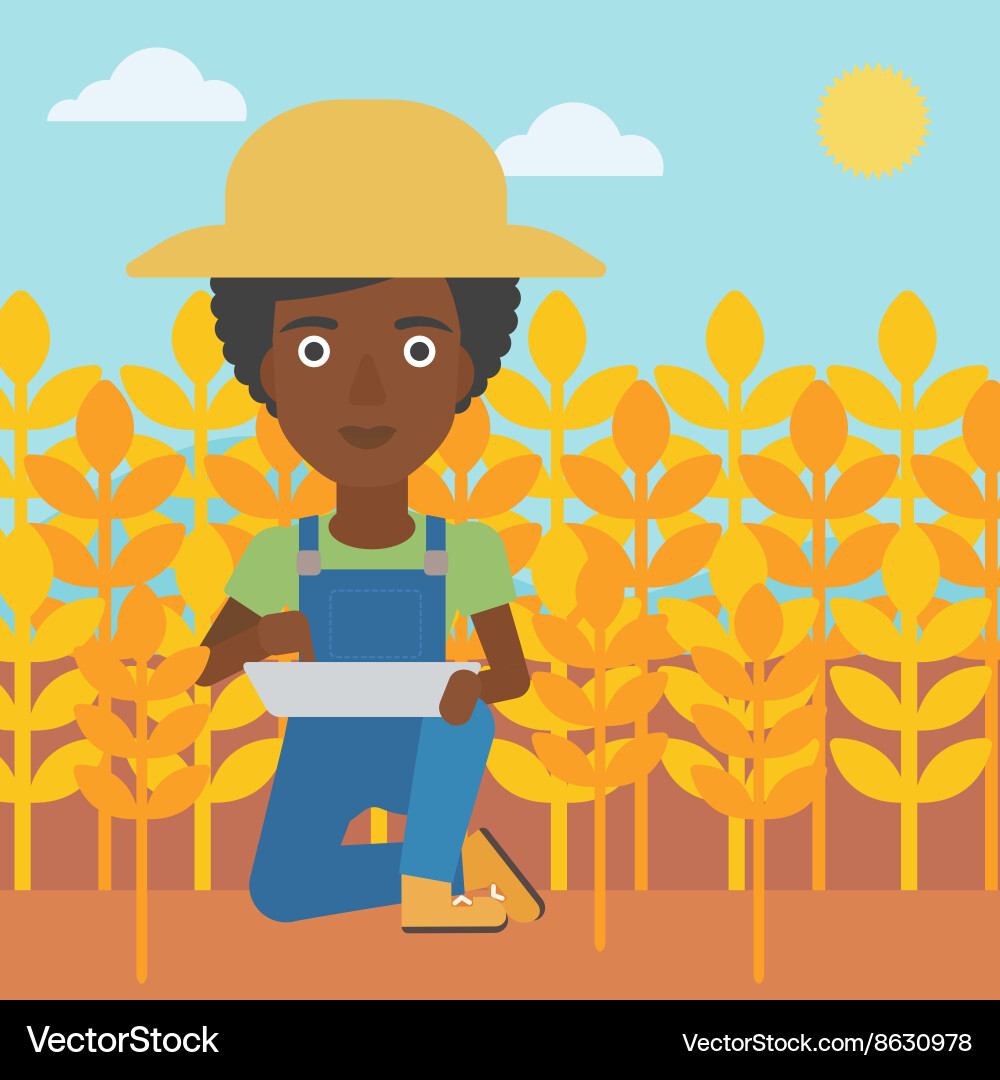 Farmer with tablet computer on field vector image