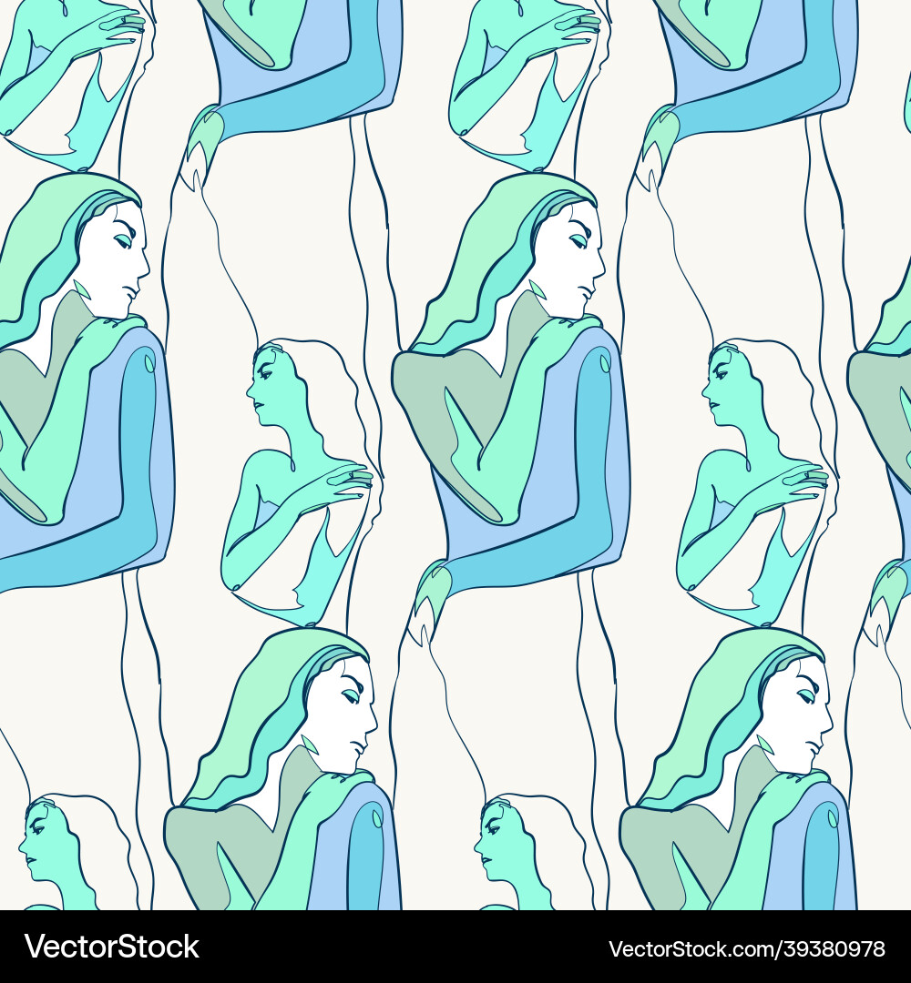 Girl face and body stained glass style seamless Girl face and body stained glass style seamless vector image