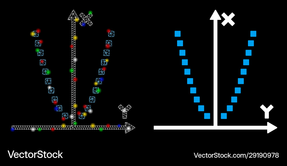 Glowing mesh network parabole plot icon with flash Glowing mesh network parabole plot icon with flash Vector Image