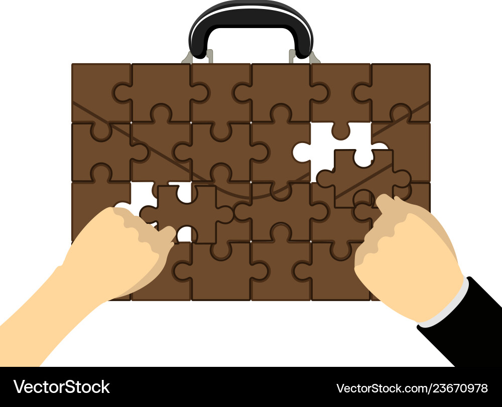 Hands assembling a puzzle briefcase Vector Image