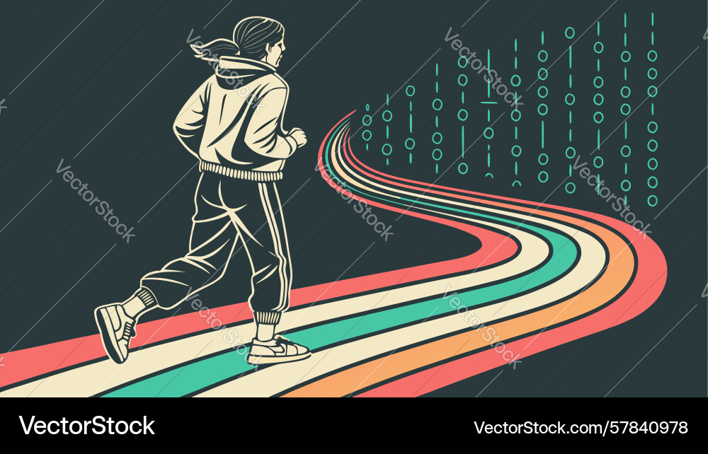 Person running on colorful retro path design Vector Image