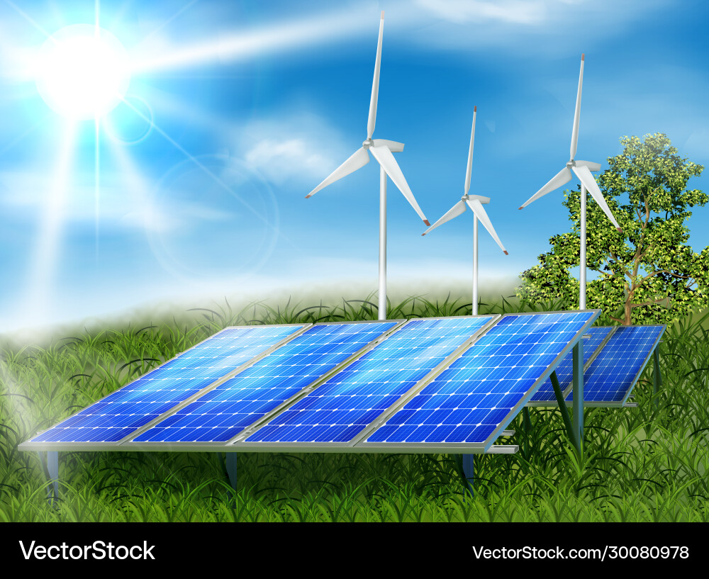 Renewable Energy: Sun & Wind Power Royalty Free Vector