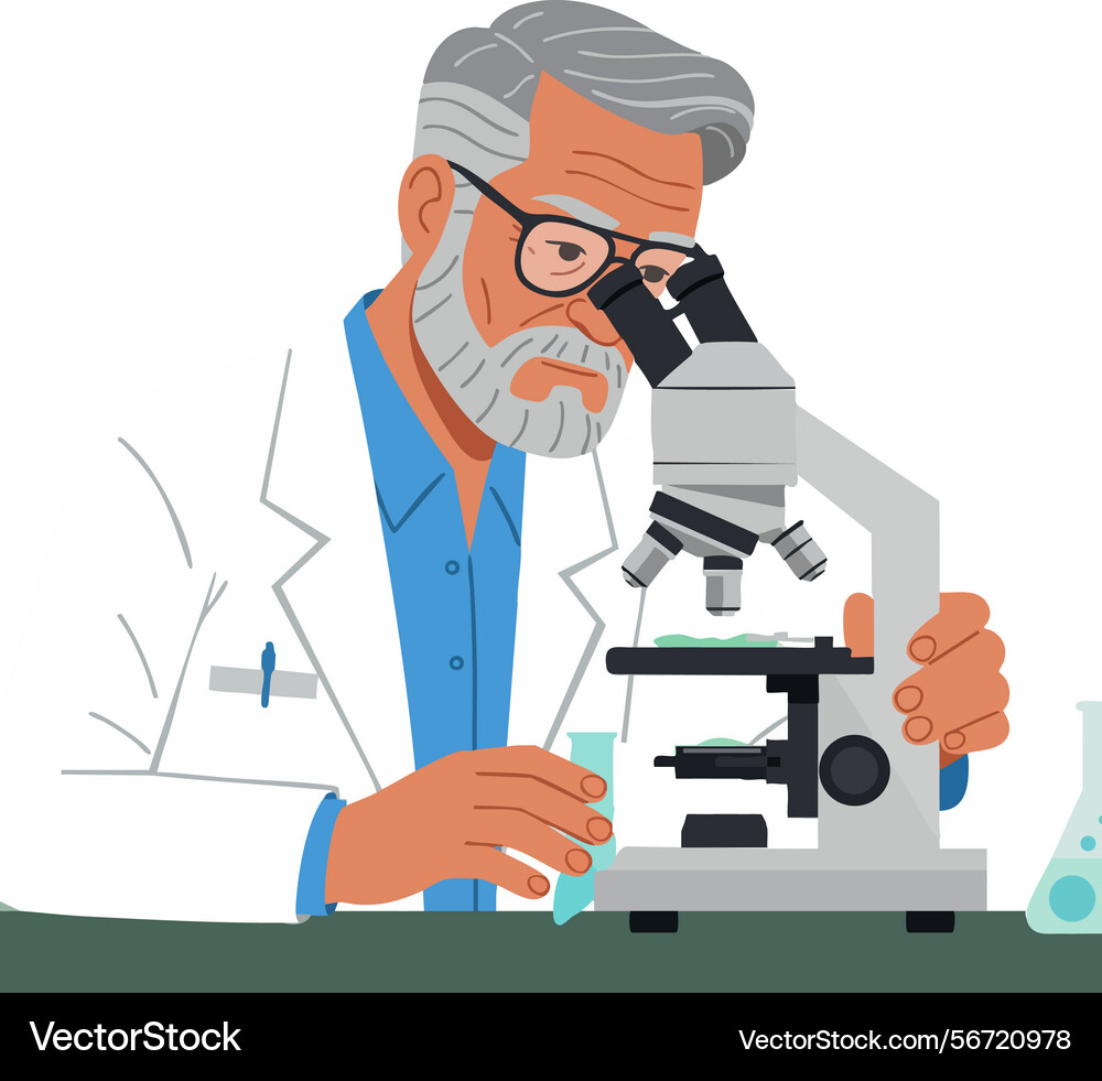 Scientist examining sample through microscope Vector Image