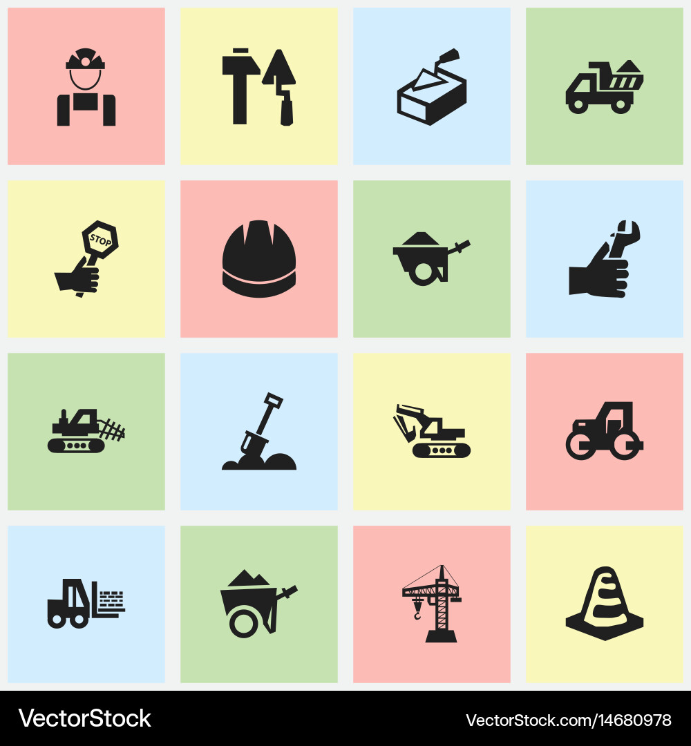 Set of 16 editable building icons includes vector image