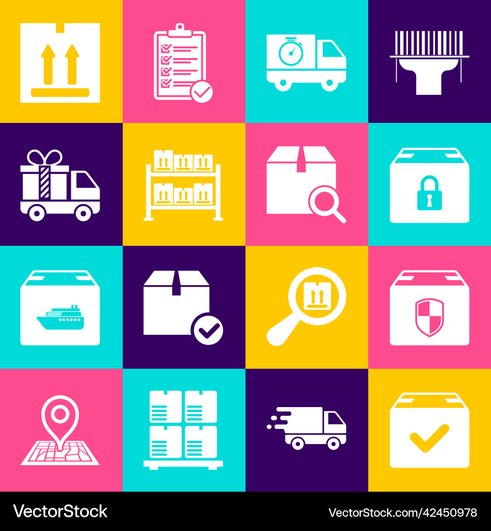 Set package box with check mark delivery security Set package box with check mark delivery security vector image