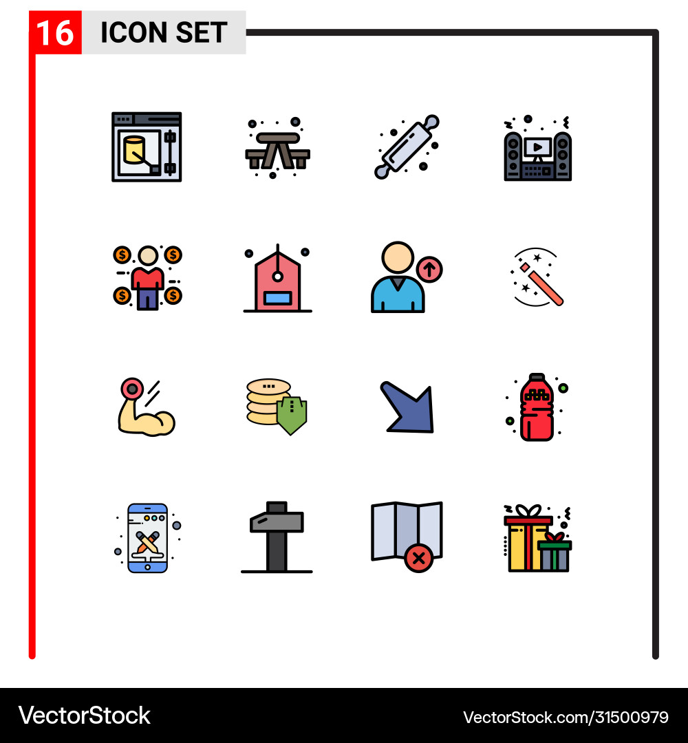 16 universal flat color filled lines set for web Vector Image
