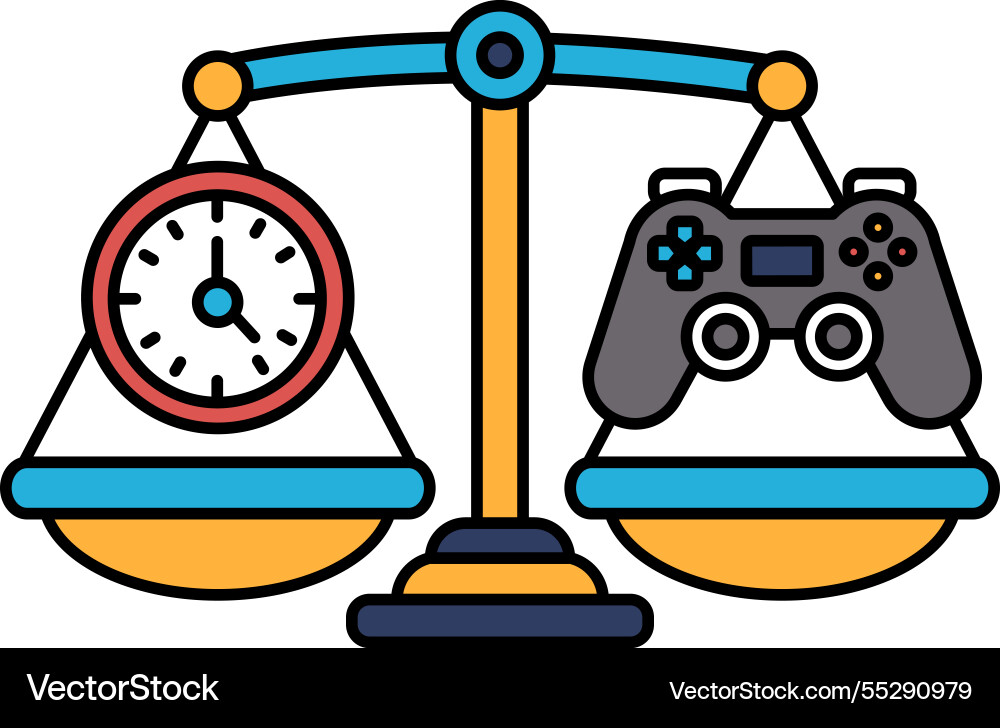 A scale with clock on one side and video game A scale with clock on one side and video game vector image