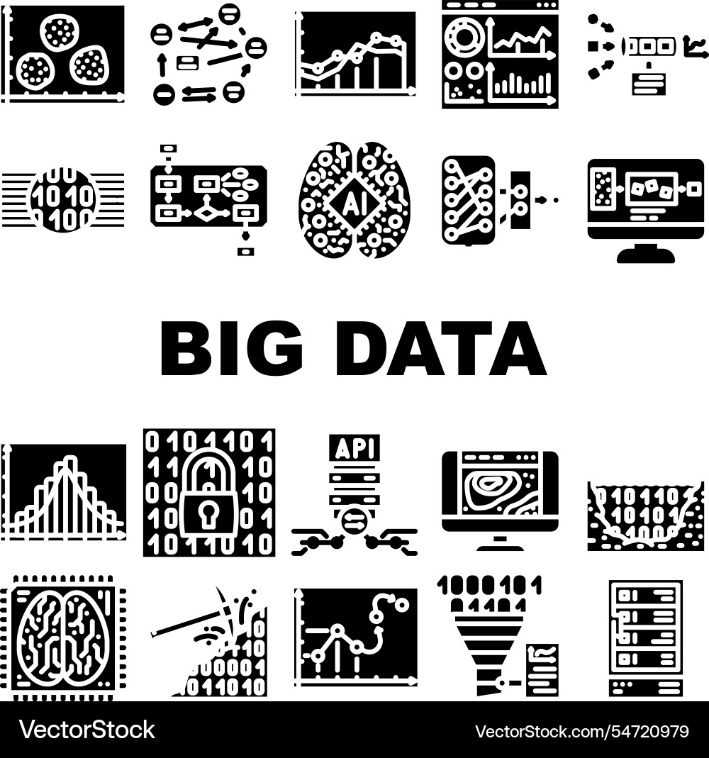 Big data analytics hadoop icons set Big data analytics hadoop icons set vector image