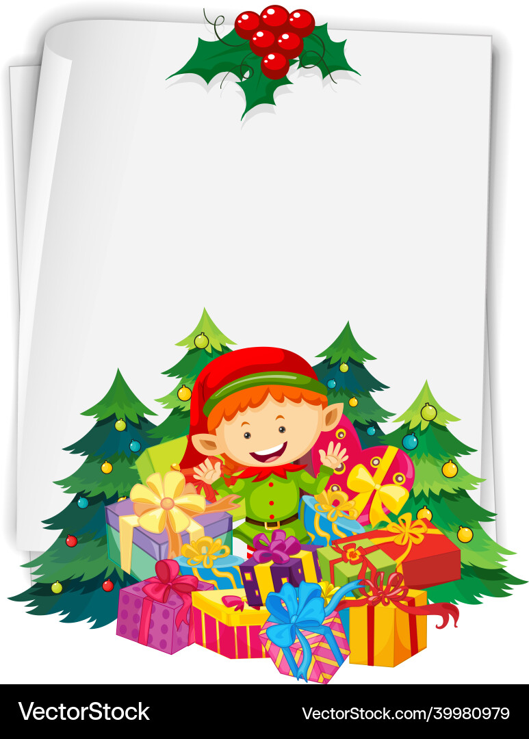 Blank paper with cute elf cartoon character Blank paper with cute elf cartoon character vector image