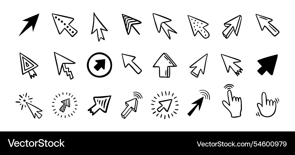 Cursor doodle icon set click hand drawn Cursor doodle icon set click hand drawn vector image