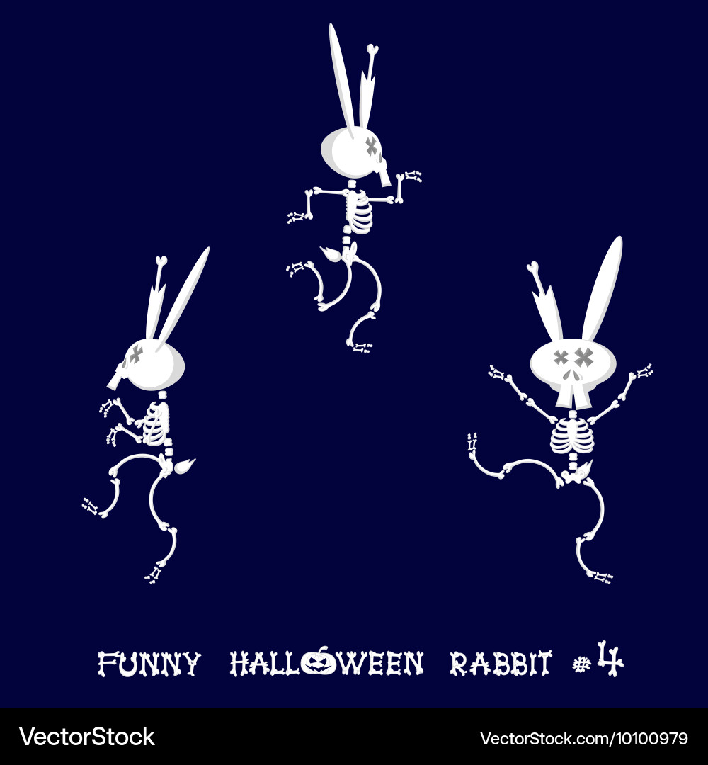 Cute and funny skeleton rabbit in different poses vector image
