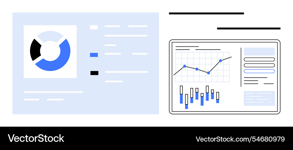 Digitales Dashboard mit Pie-Chart und Datengraph Digitales Dashboard mit Pie-Chart und Datengraph vektorbild