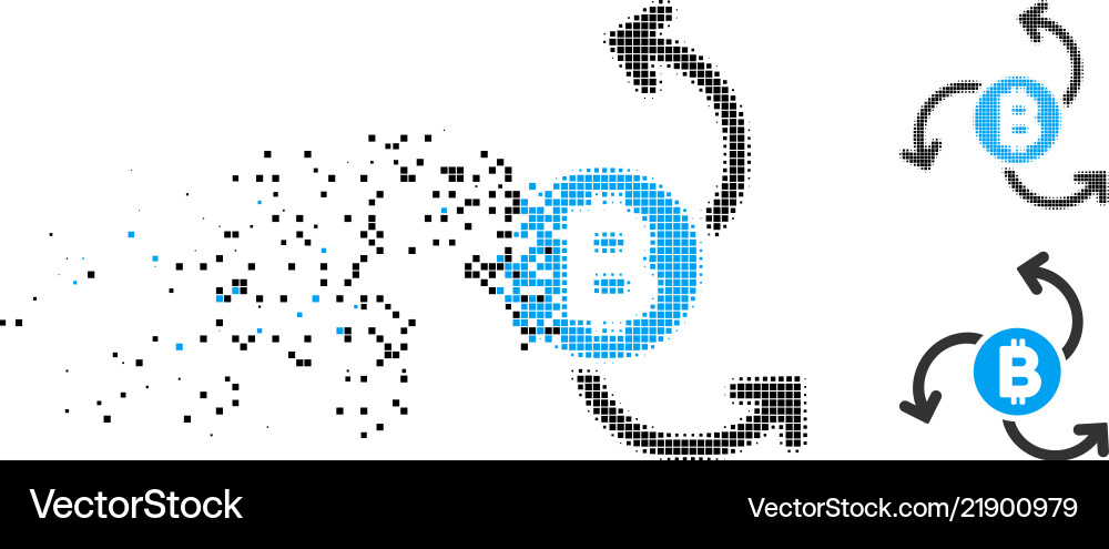 Fractured dot halftone bitcoin source swirl icon Fractured dot halftone bitcoin source swirl icon vector image