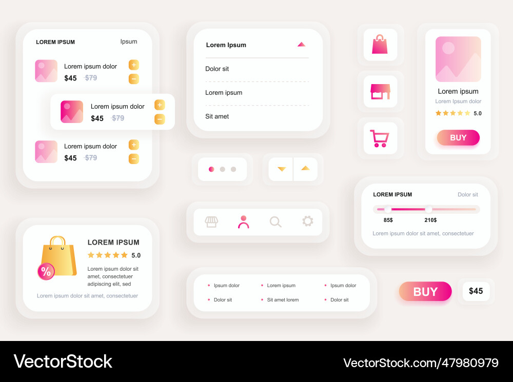 Gui elements for shopping mobile app Gui elements for shopping mobile app Vector Image
