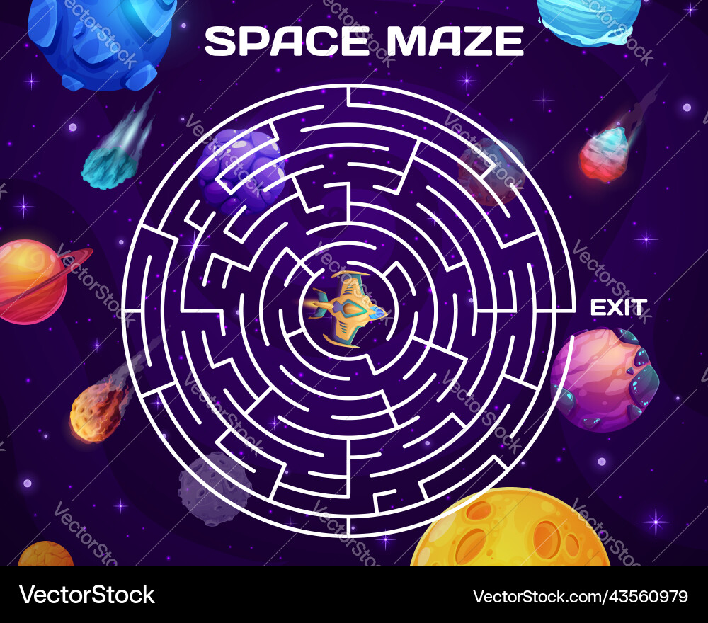 Labyrinth maze with space comets or asteroids Labyrinth maze with space comets or asteroids Vector Image