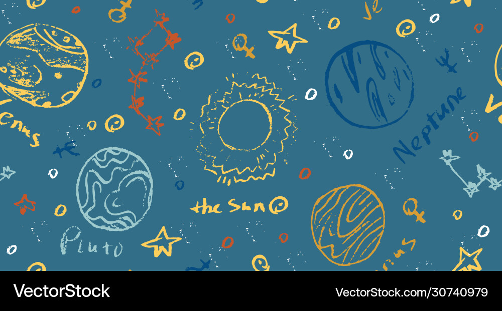 Pattern with set circular planets and stars Pattern with set circular planets and stars vector image