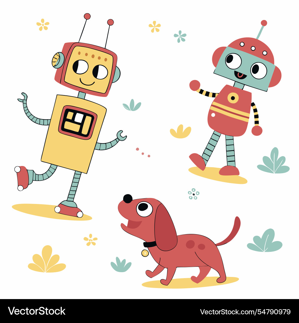Robot pets and companions in a playful pattern Vector Image