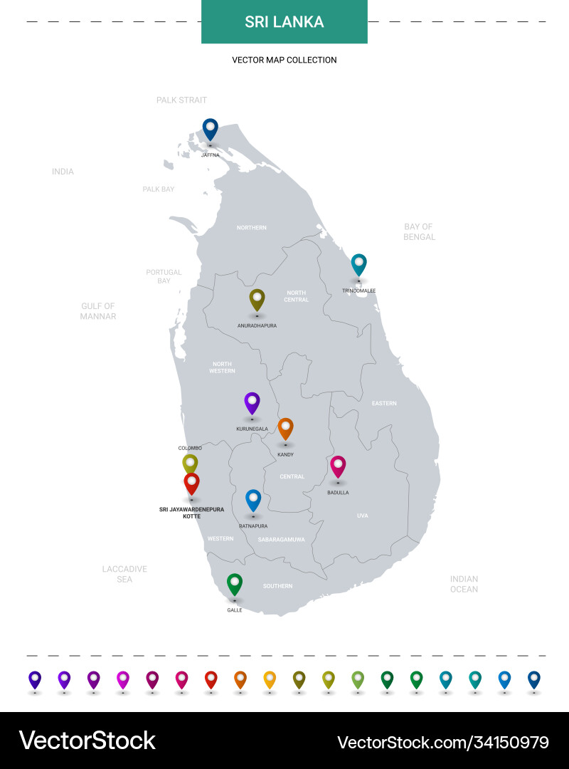 Sri lanka map with location pointer marks vector image
