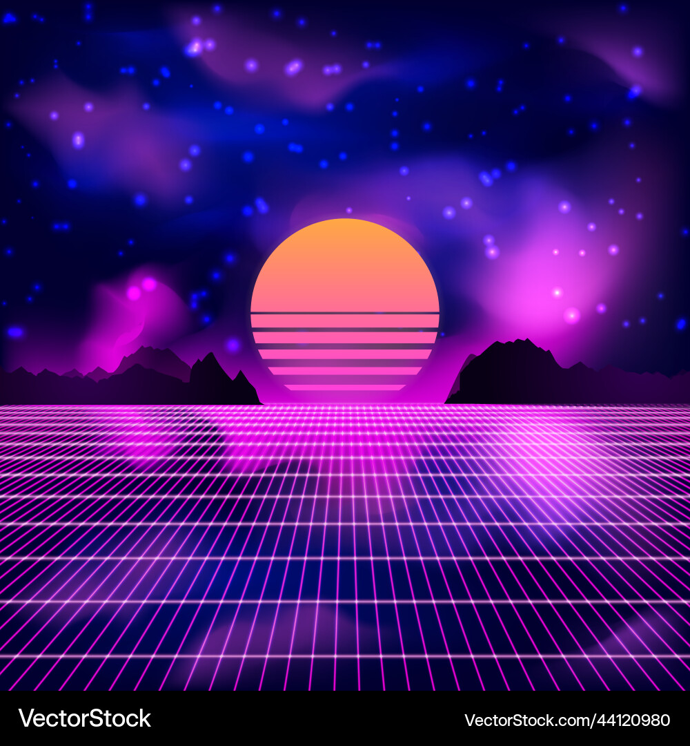 80s retro sci-fi background with sunrise or sunset – Royalty-Free Vector |  VectorStock, image size:1000x1080