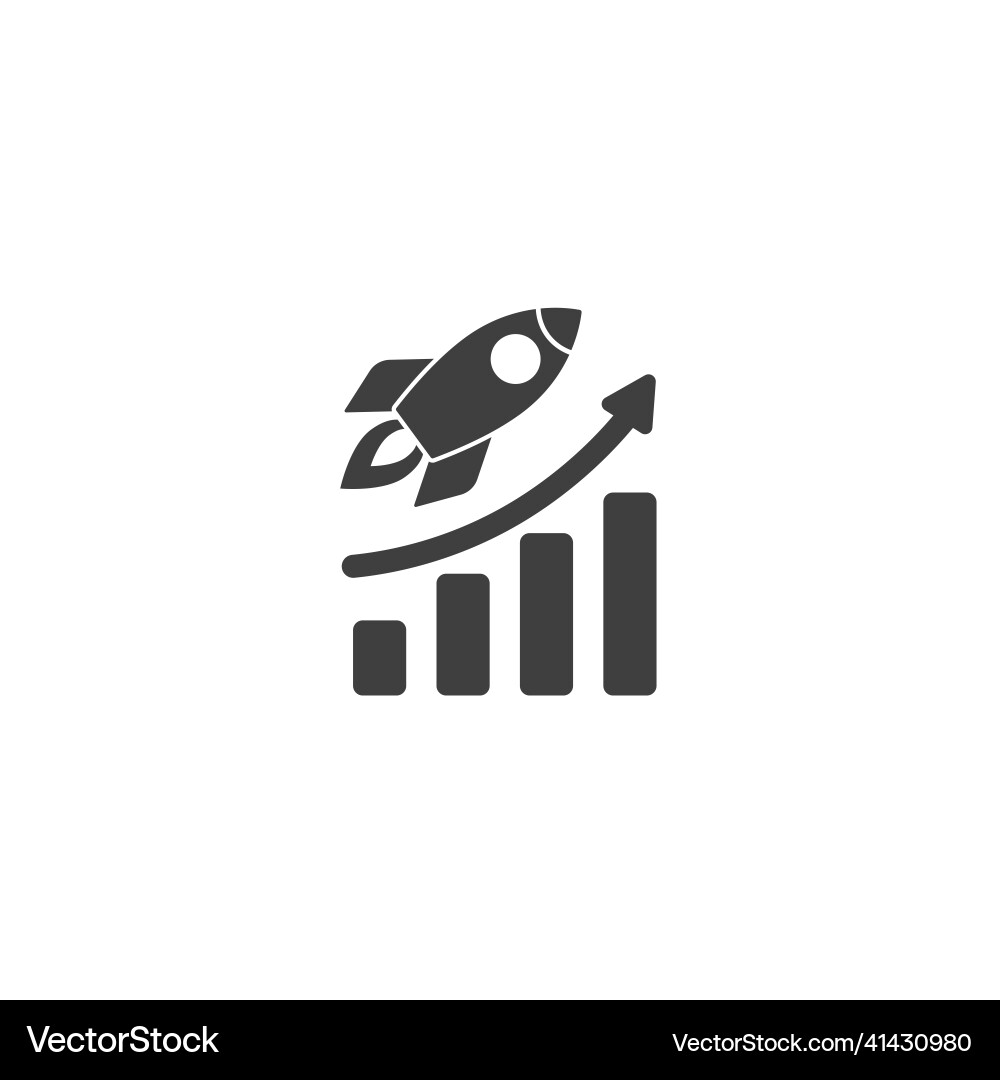 Black rocket ship with fire and growth diagram Vector Image