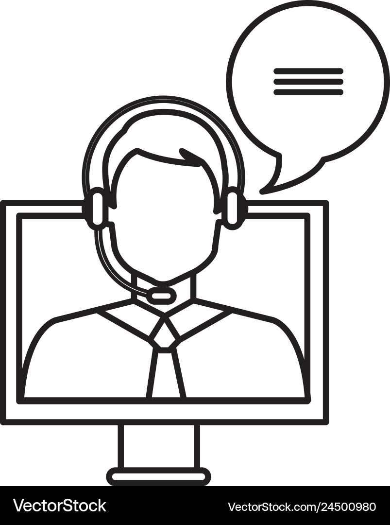Call center agent with headset and computer Call center agent with headset and computer vector image