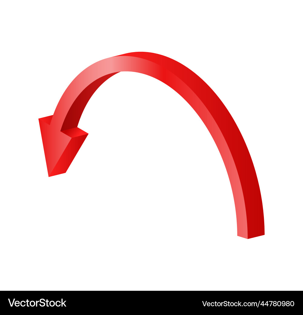 Curved down red arrow diagram pointer vector image