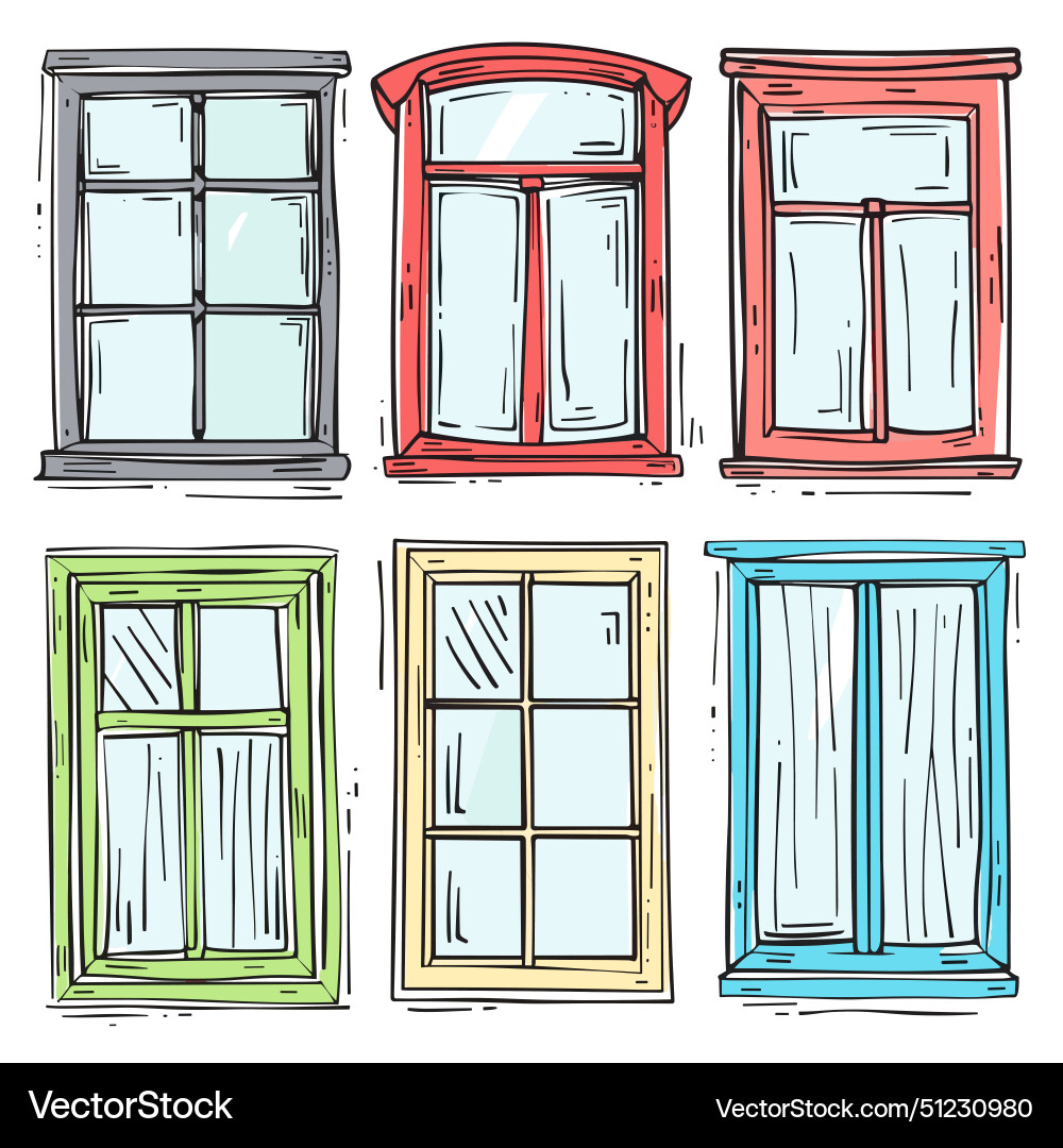 Handdrawn colorful windows set various shapes Vector Image
