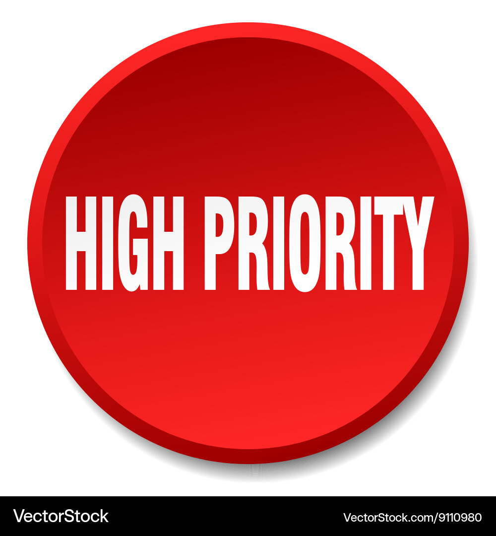 High priority red round flat isolated push button vector image