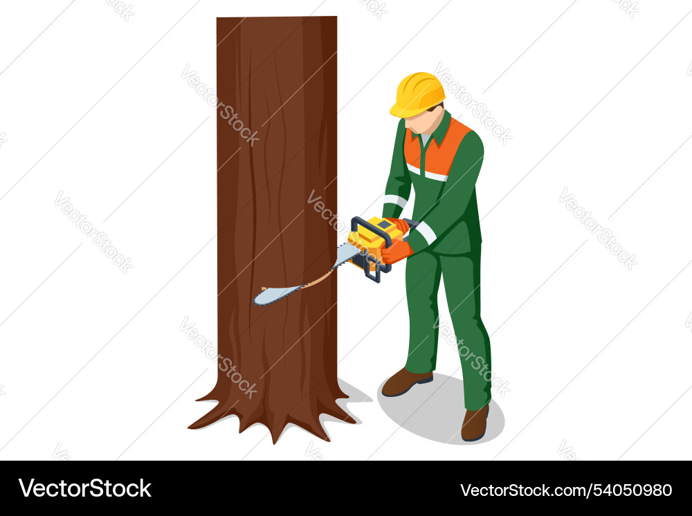 Isometric Lumberjack with Axe and Log vector image