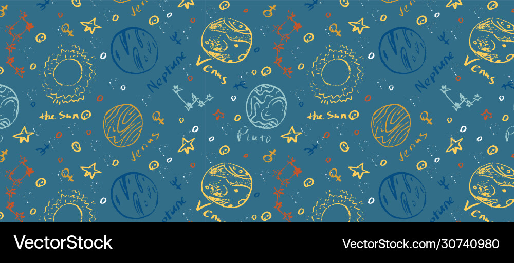 Pattern with set circular planets and stars Pattern with set circular planets and stars vector image